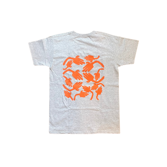 TEE-SHIRT MAIN GRIS ET ORANGE