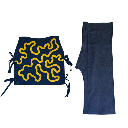 ENSEMBLE EN JEAN GILET SANS MANCHE + PANTALON TAILLE UNIQUE JAUNE