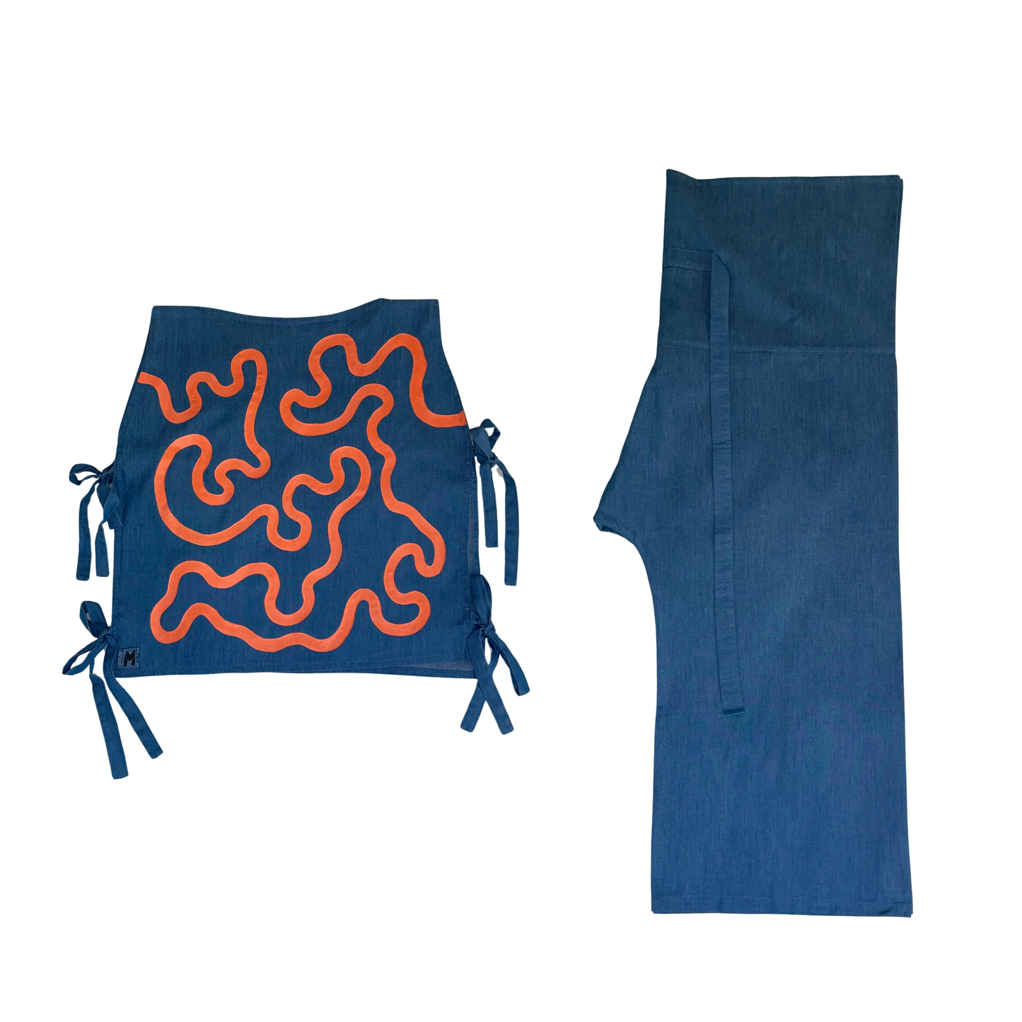 ENSEMBLE EN JEAN GILET SANS MANCHE + PANTALON TAILLE UNIQUE ORANGE